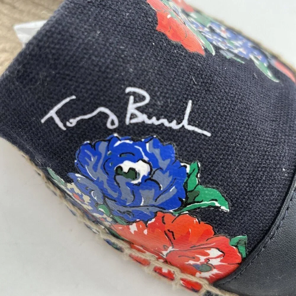 Tory Burch NAVY TEA ROSE Classic Dot‎ FLAT ESPADRILLE Slip On Size 6.5
